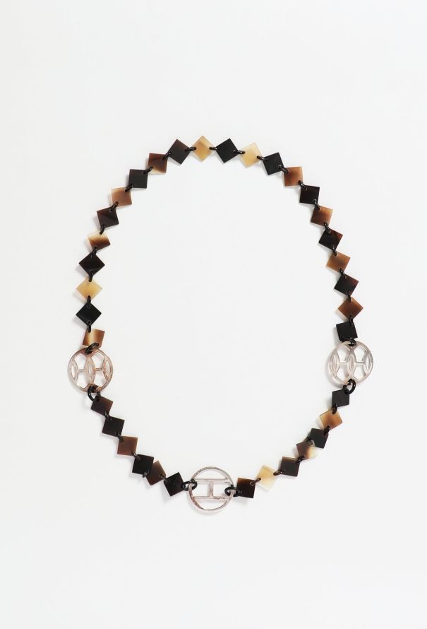 Hermès 'Lena' Lacquered Horn Necklace - silver medallion - 1