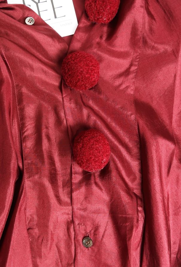 Comme des Garçons RARE 1988 Burgundy Pom Pom Silk Blouse - 5