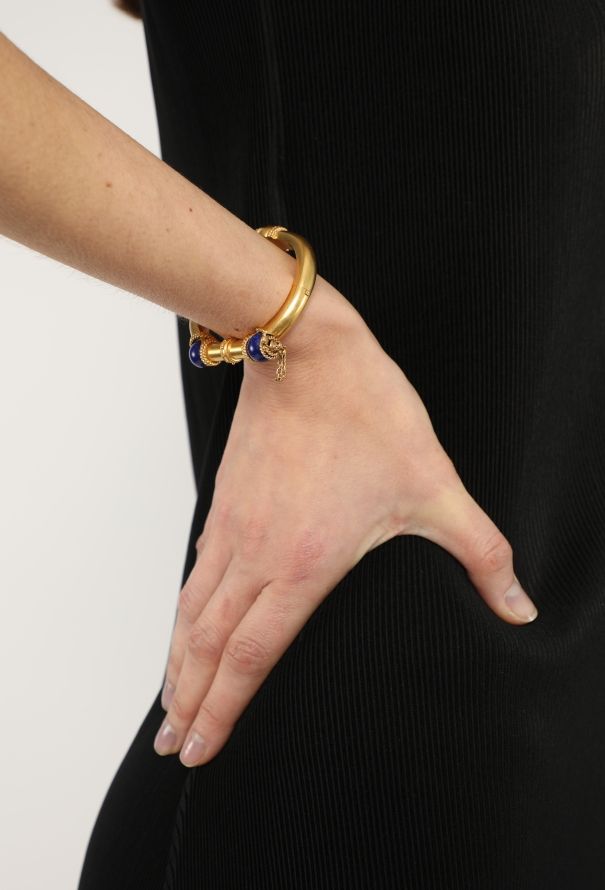 Vintage Fine Jewelry Antique 18k Yellow Gold & Lapis Lazuli Bangle - 4