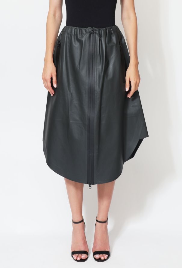 Bottega Veneta 2020 Charcoal Leather Zip Skirt - 2