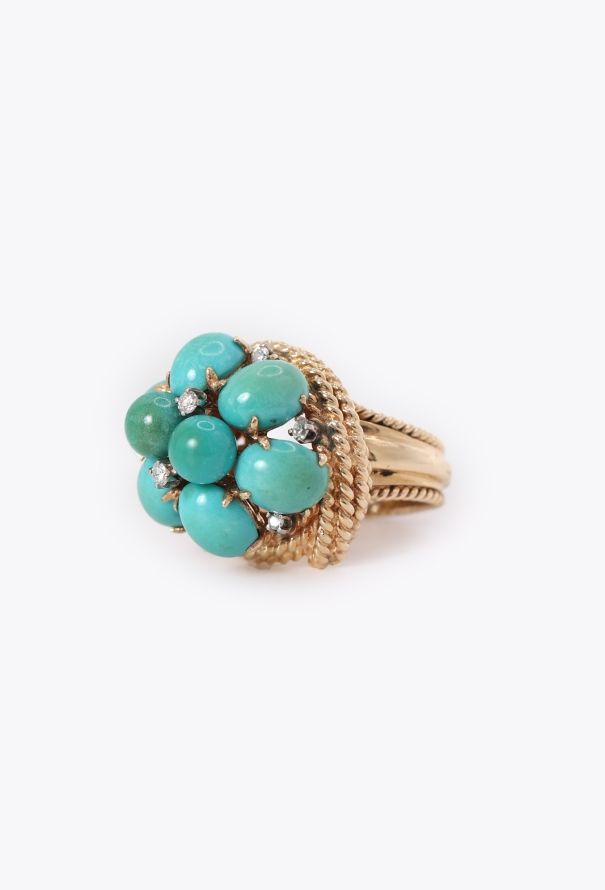 Vintage Fine Jewelry 14k Yellow Gold, Diamond & Turquoise Ring - 3