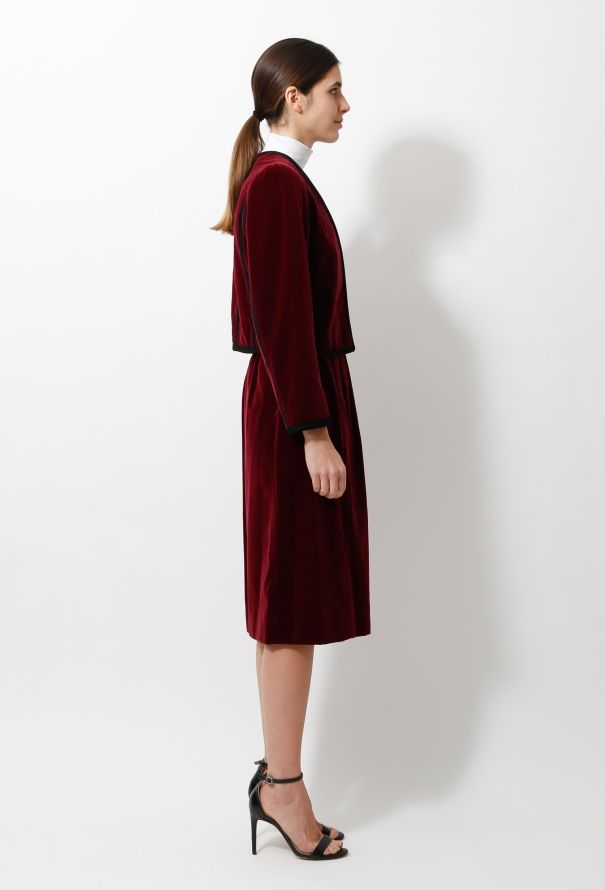 Saint Laurent 80s Burgundy Velvet Skirt Ensemble - 3