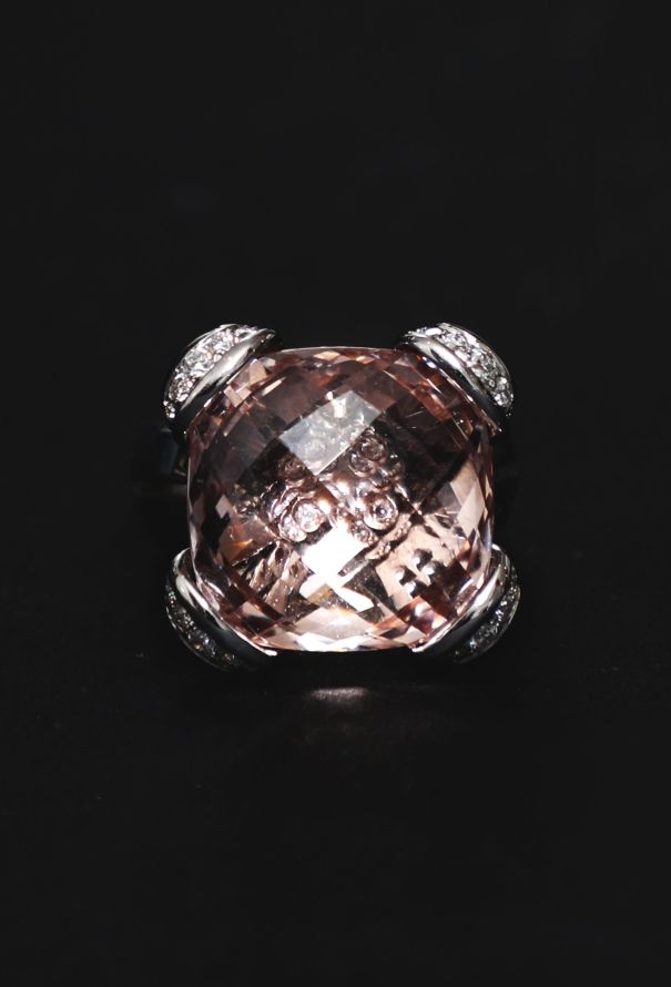 Vintage Fine Jewelry Mathon 18K Gold Morganite & Diamond Cocktail Ring - 3