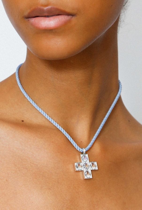 Modern Fine Jewelry Mathon 18K Gold, Moonstone and Diamond Cross Necklace - 3