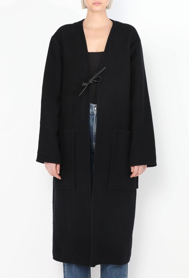 Céline Navy Belted Collarless Coat - 1