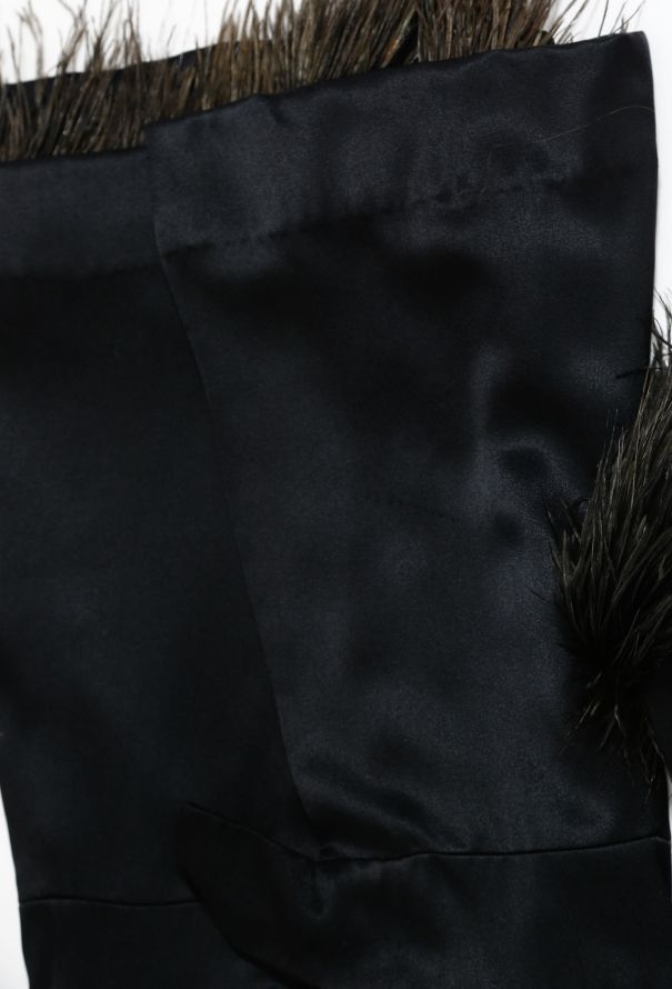 Satin Feather Trim Jacket and Dress Ensemble - 7