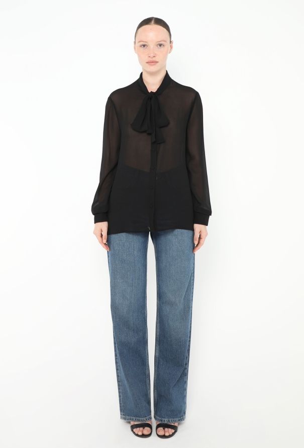 Saint Laurent 2016 Silk Lavallière Blouse Black - 4