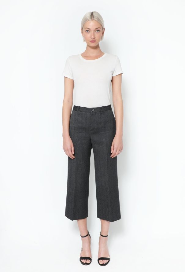 Balenciaga 2017 Cropped Herringbone Wool Trousers - 1