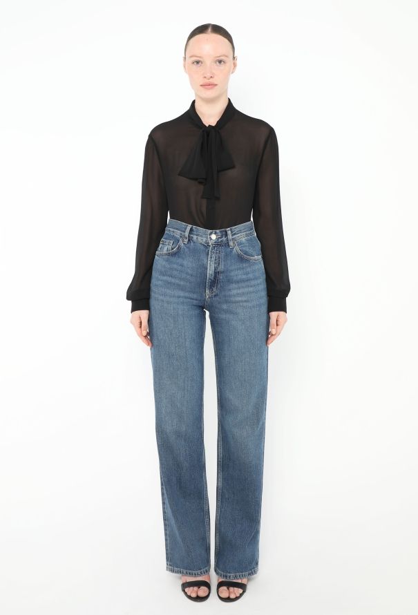 Saint Laurent 2016 Silk Lavallière Blouse Black - 2