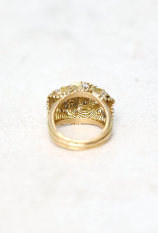 Vintage Fine Jewelry 18k Yellow Gold & Diamond Flower Bed Ring - 4