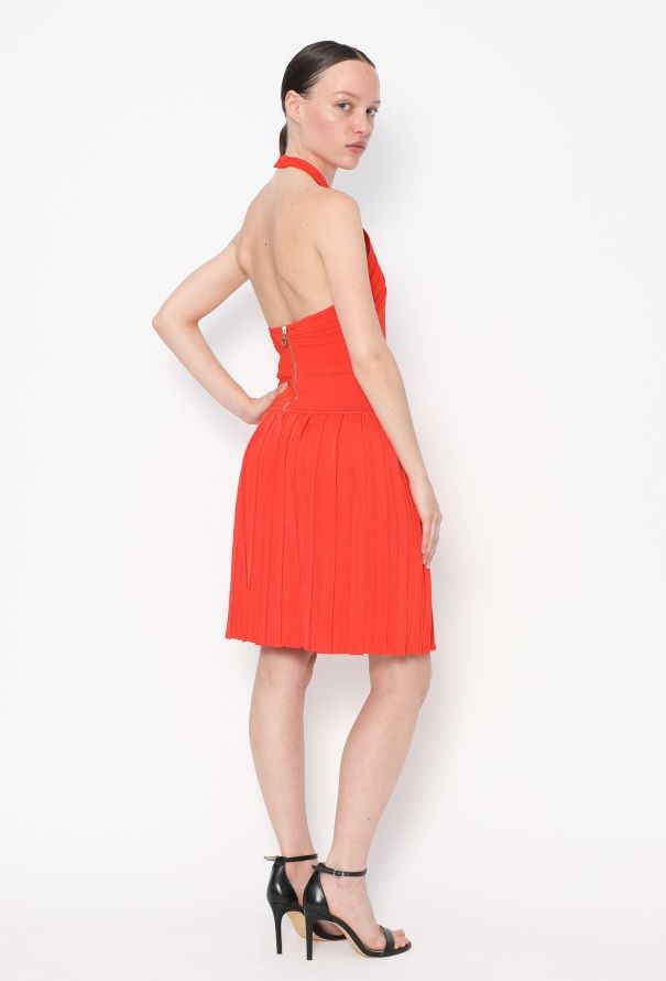 Balmain Pleated Open-Back Halter Dress - 2