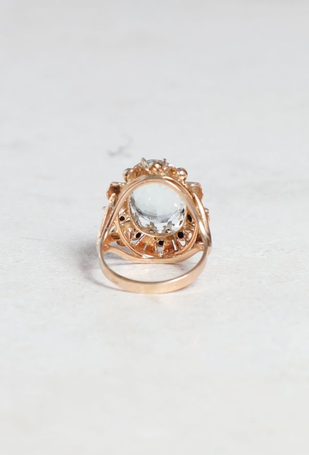 Vintage Fine Jewelry 18k Rose Gold & Aquamarine Cocktail Ring - 5