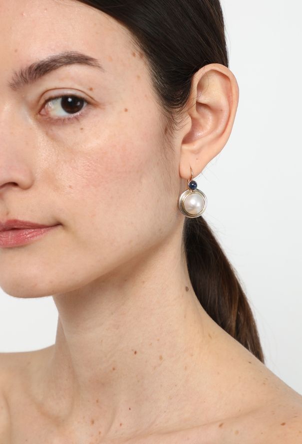 Vintage Fine Jewelry 18k Yellow Gold, Sapphire & Pearl Earrings - 4