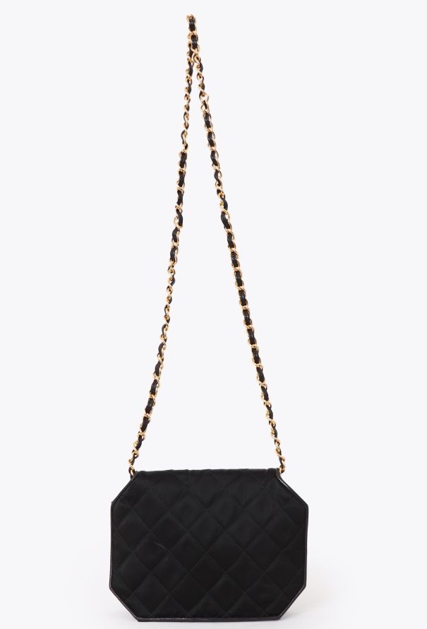 Chanel '90s Black Satin Octagon Classic Chain Bag - 5