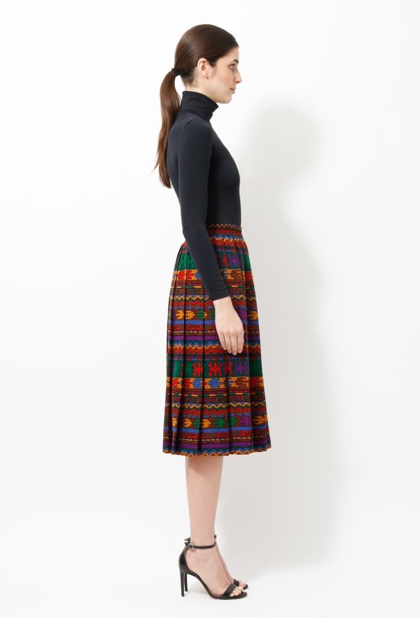 Saint Laurent Vintage Aztec Pleated Skirt - 3