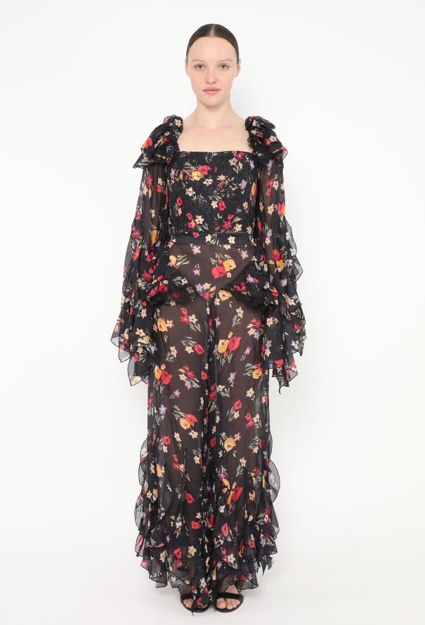 Rodarte S/S 2018 Ruffled Floral Silk Pants - 3