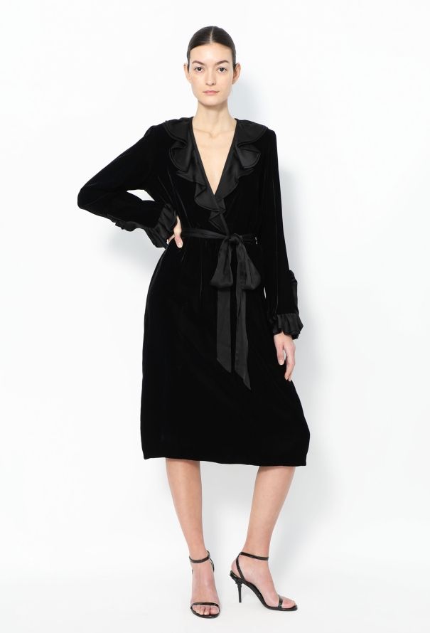 Saint Laurent COLLECTOR F/W 1982 Ruffled Velvet Dress - 4