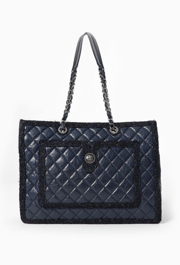 Chanel Tweed Trim Shopping Tote Bag - 1