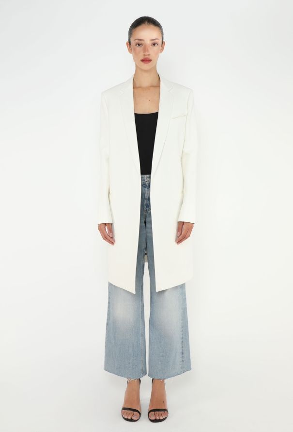 Céline White Grain de Poudre Crombie Coat - 1