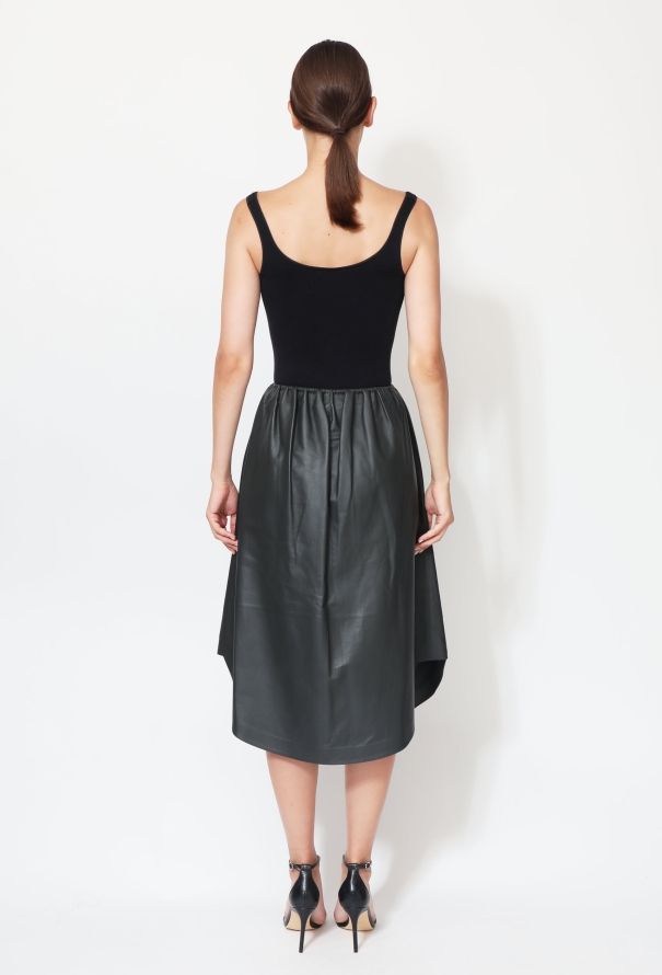 Bottega Veneta 2020 Charcoal Leather Zip Skirt - 3
