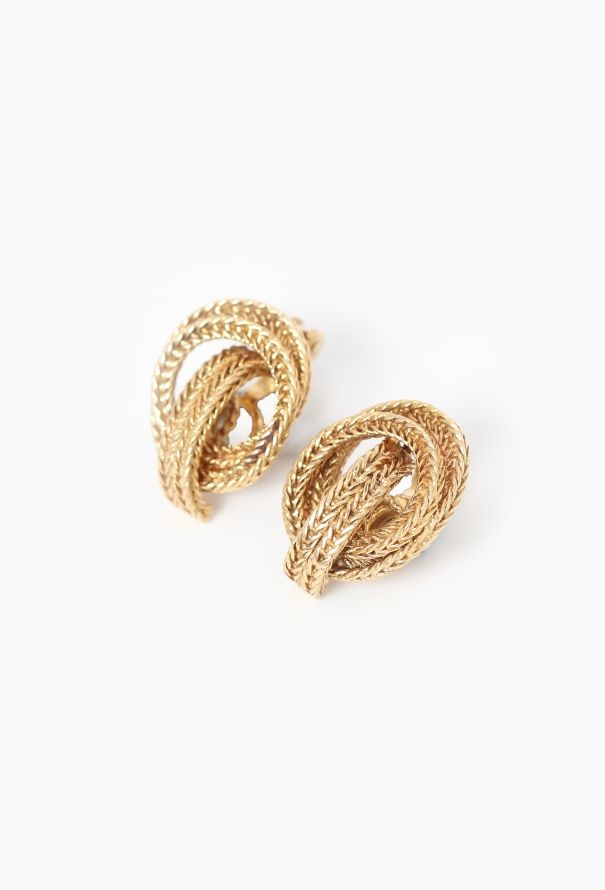 Vintage Fine Jewelry 18k Yellow Gold Braided Clip Earrings - 3