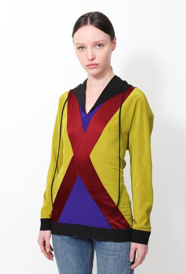 Jean Paul Gaultier 2007 Colorblock Hooded Silk Top - 2
