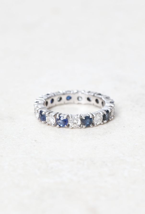 Vintage Fine Jewelry 18k Gold, Diamond & Sapphire Wedding Band - 1