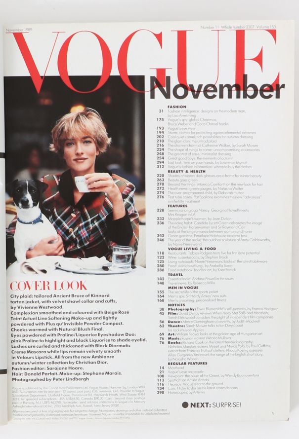 VOGUE UK November 1989 Peter Lindbergh Cover Issue - 3