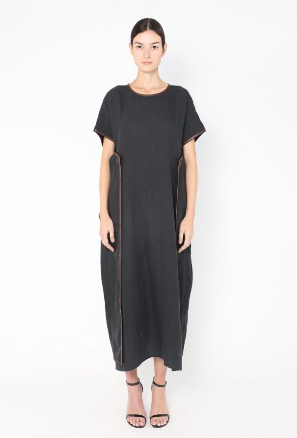 Céline S/S 2018 Leather Trim Linen Kaftan - 1