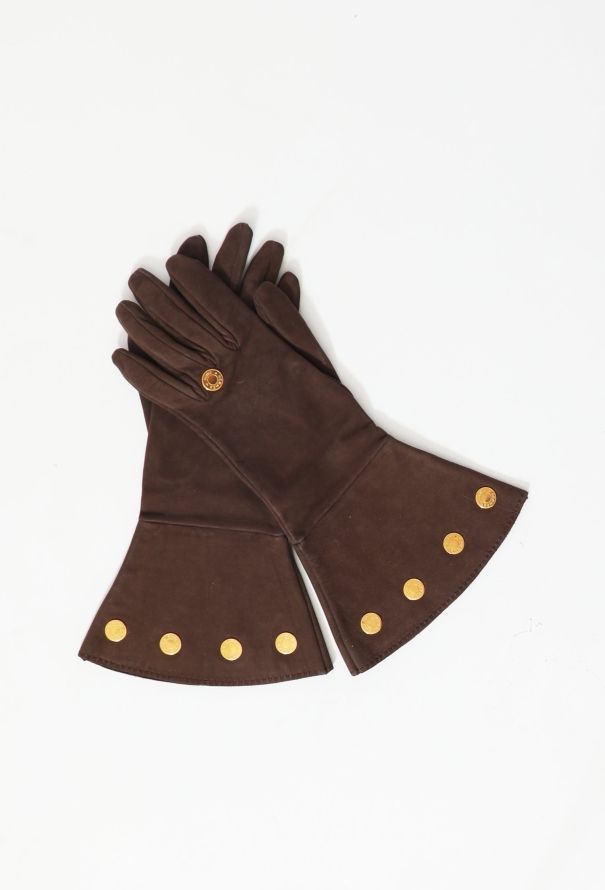 Hermès Coin Wide-Cuff Suede Gloves - 1