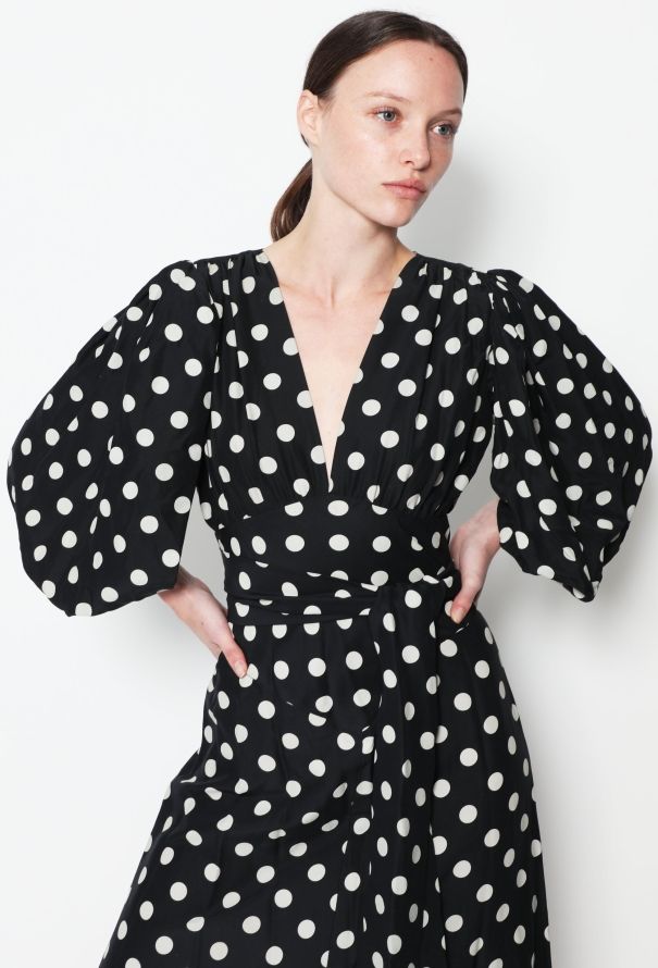 Saint Laurent 70s Polka Dot Belted Silk Dress - 1