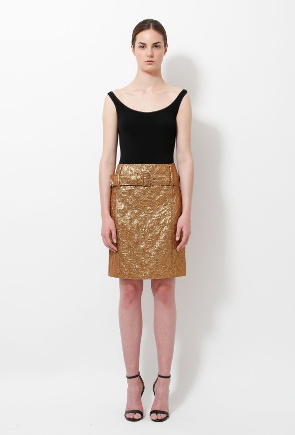 Prada S/S 2002 Gold Brocade Skirt - 1
