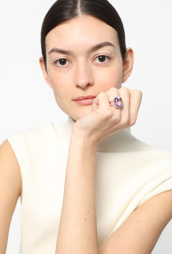 Vintage Fine Jewelry 18k Rose Gold, Diamond & Amethyst Ring - 3