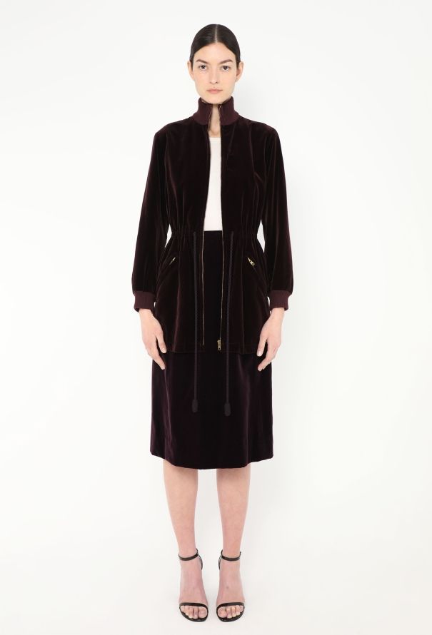 Saint Laurent RARE 1976 Velvet Bomber Jacket Ensemble - 4