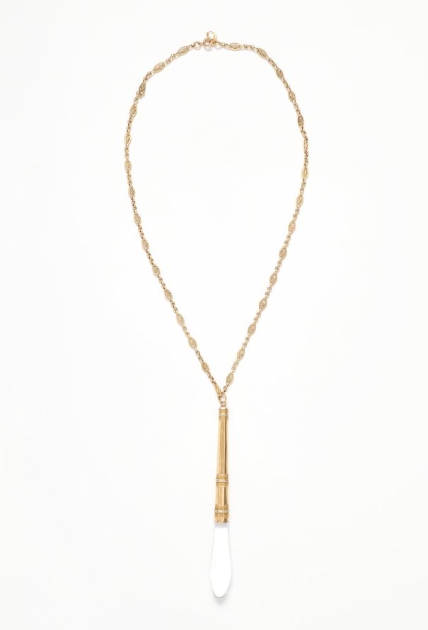 Vintage Fine Jewelry Antique 18k Yellow Gold & Glass Pendant Necklace - 3