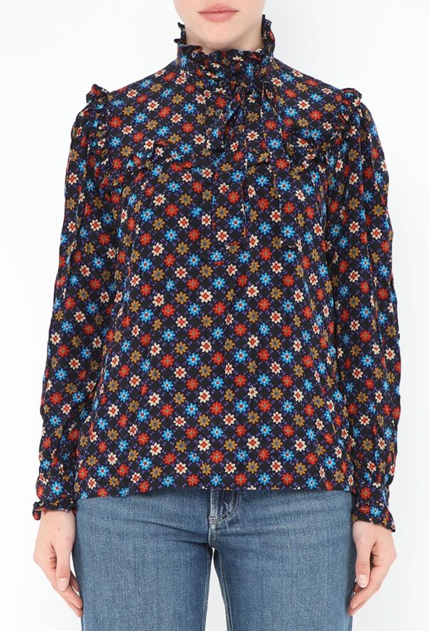 Saint Laurent 1976 Ruffled Floral Lavallière Blouse - 1