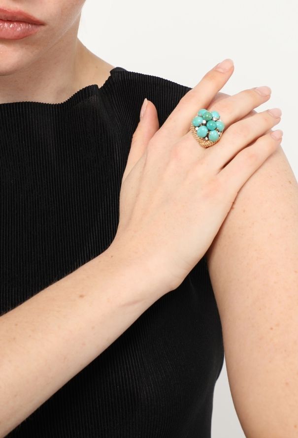 Vintage Fine Jewelry 14k Yellow Gold, Diamond & Turquoise Ring - 4