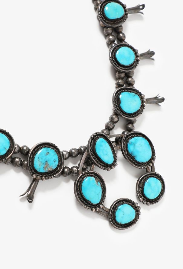 World Treasures Navajo Turquoise Squash Blossom Necklace - 3