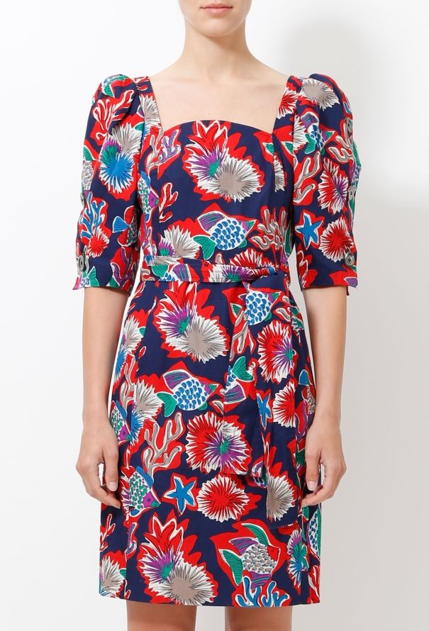 Saint Laurent 1981 Fish Print Belted Dress - 3