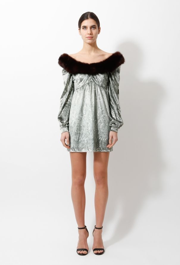 Givenchy Vintage Mink Trim Baroque Velvet Dress - 4