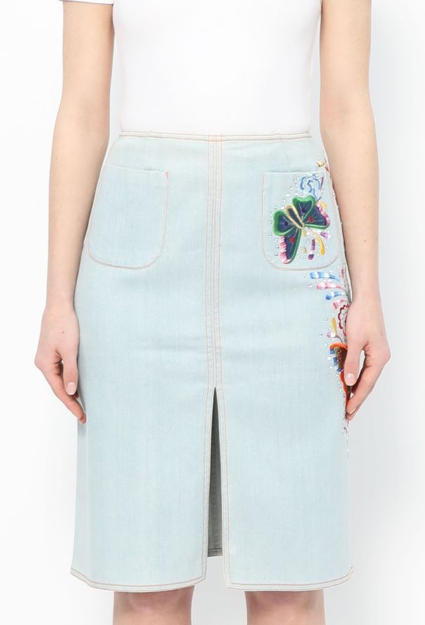 Christian Dior 2002 Butterfly Embellished Denim Skirt - 2