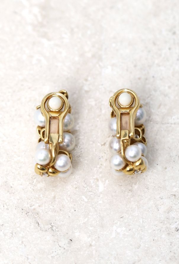 Fred 18k Yellow Gold, Diamond & Cultured Pearls Earrings - 4