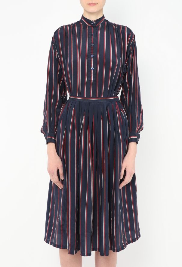 Saint Laurent 1978 Pleated Silk Striped Ensemble - 4