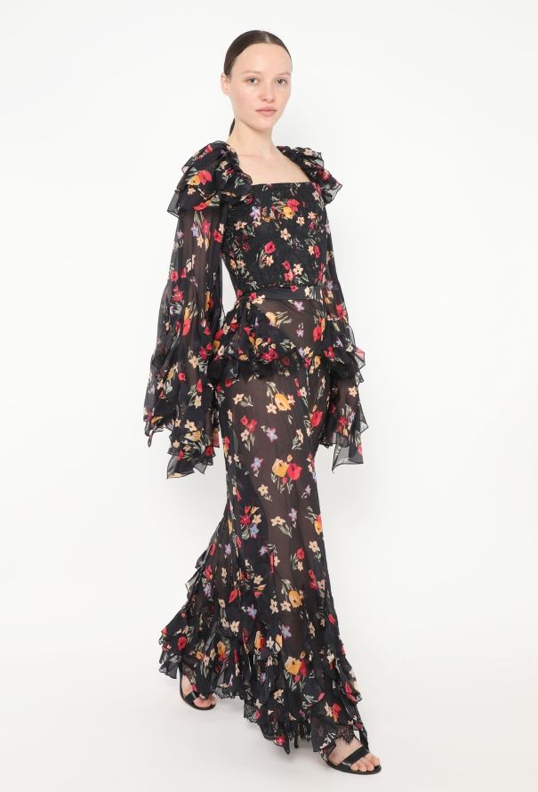 Rodarte S/S 2018 Ruffled Floral Silk Pants - 4