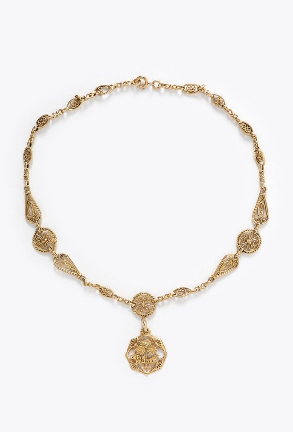 Vintage Fine Jewelry Antique 18k Yellow Gold Un Peu Beaucoup Necklace - 1