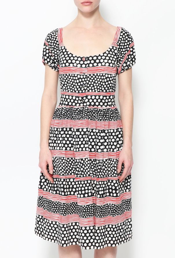 Prada Tiered Polka Dot Cotton Dress - 2