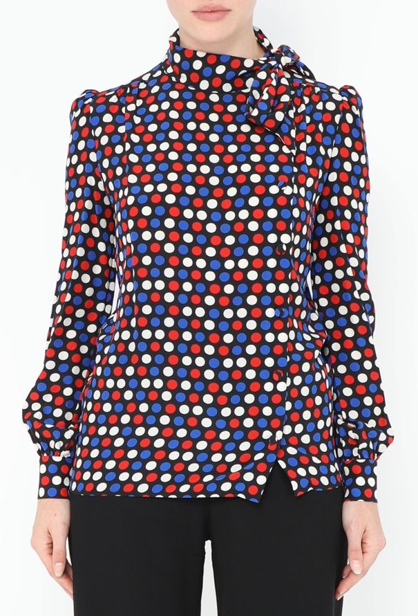 Saint Laurent 2016 Silk Polka Dot Lavallière Blouse - 2