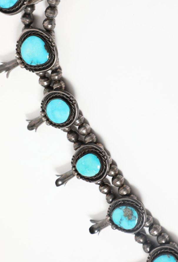 World Treasures Navajo Turquoise Squash Blossom Necklace - 4