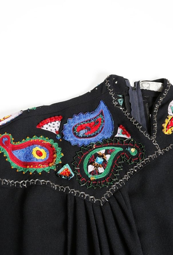 Exquisite Vintage Iconic Emmanuelle Khanh Paisley Embroidered Dress - 6