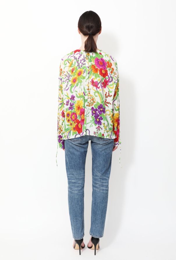 Balenciaga 2017 Floral Silk Peasant Blouse - 3